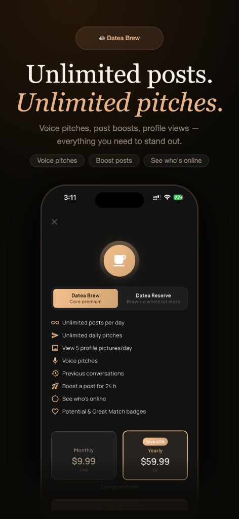 Datea Brew and Reserve subscriptions with premium features.